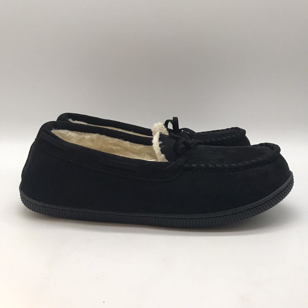 HomeTop Plush Fuzzy Lined Slippers Women’s 9 Black Bow Tie Slip On House Shoes